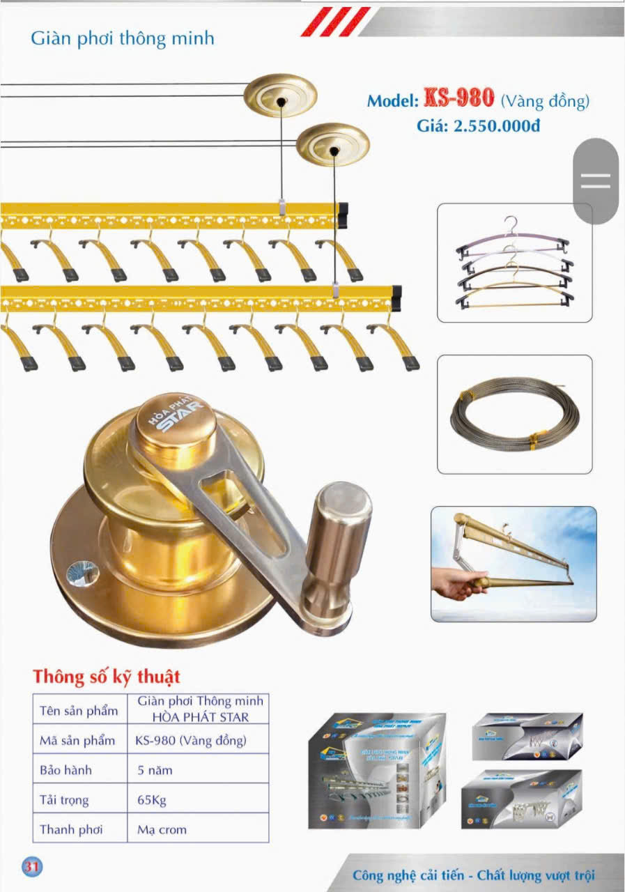 mẫu giàn phơi hòa phát (10) KS980 VÀNG ĐỒNG