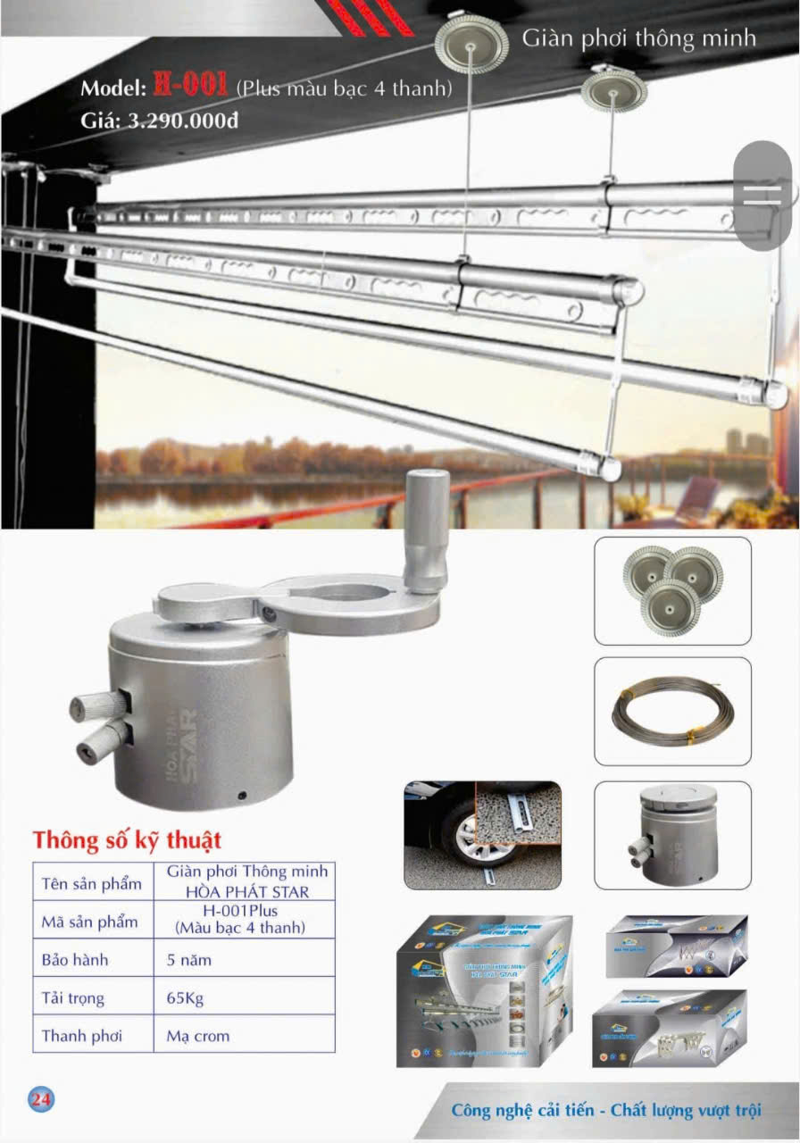mẫu giàn phơi hòa phát (12) H001 PLUS MÀU BẠC 4 THANH