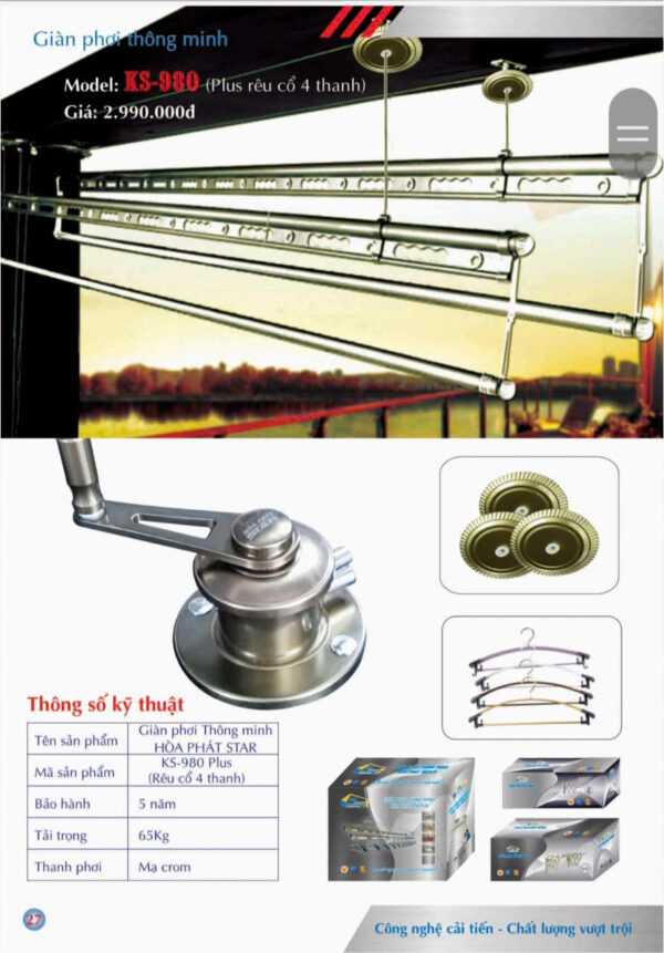 mẫu giàn phơi hòa phát (14) kS980 plus rêu cổ 4 thanh