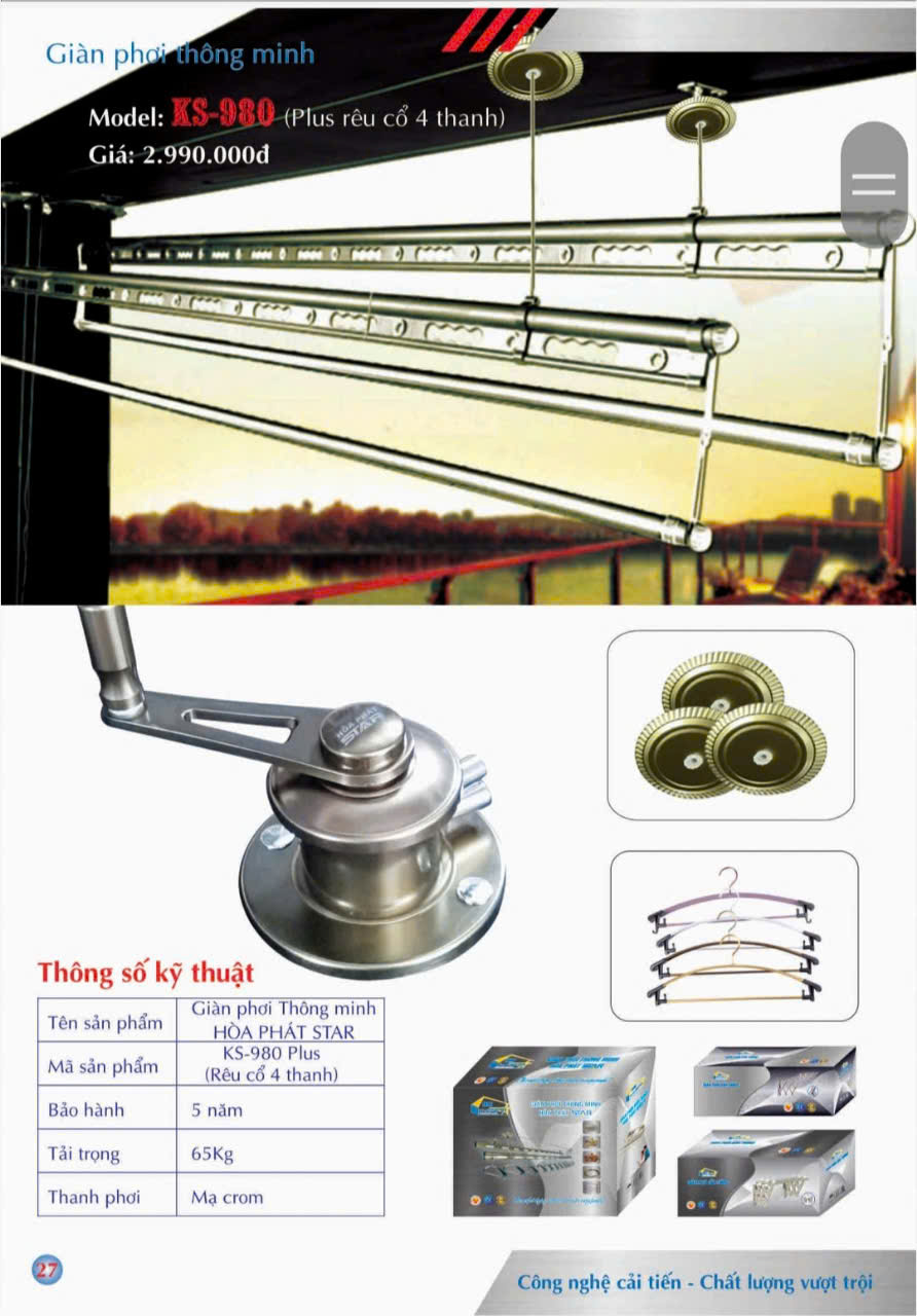 mẫu giàn phơi hòa phát (14) kS980 plus rêu cổ 4 thanh