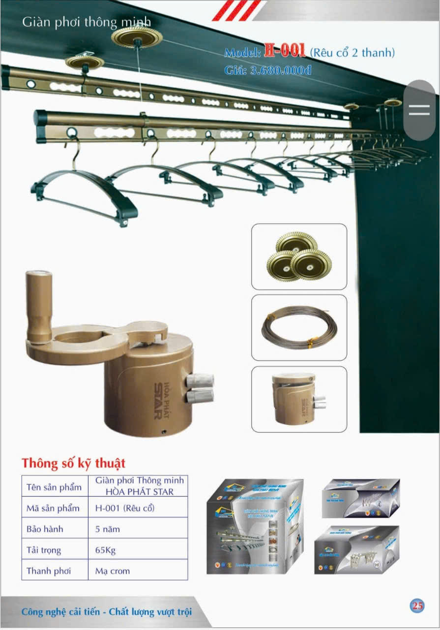 mẫu giàn phơi hòa phát (15) H001 RÊU CỔ 2 THANH