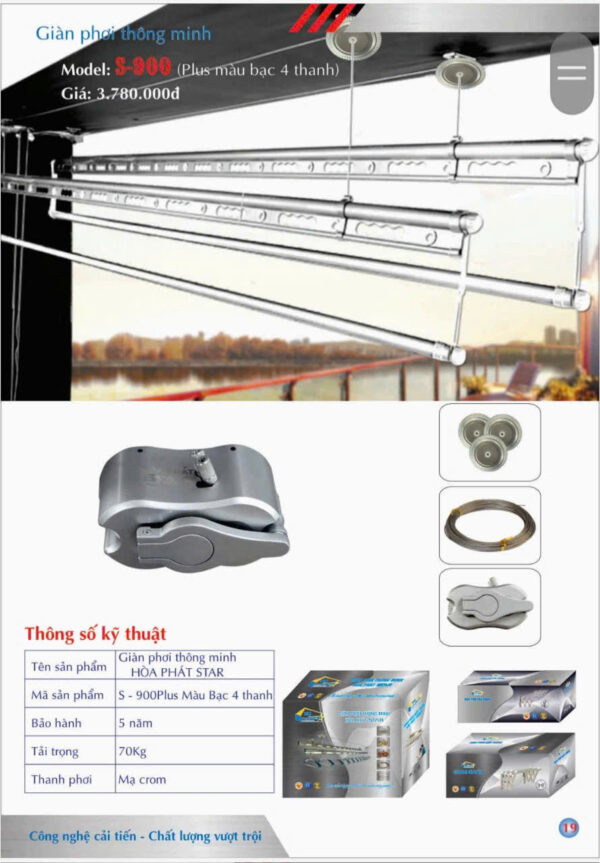 mẫu giàn phơi hòa phát (19) S900 BẠC 4 THANH