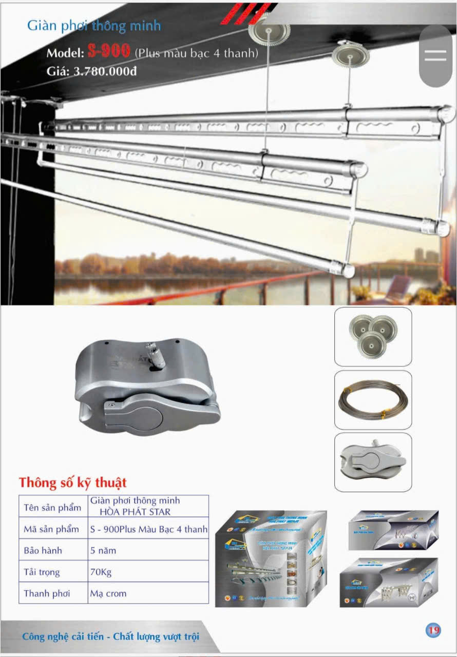 mẫu giàn phơi hòa phát (19) S900 BẠC 4 THANH