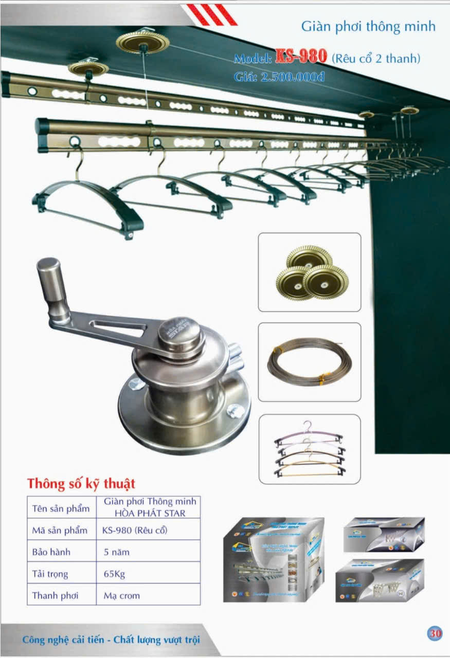 mẫu giàn phơi hòa phát (8) KS980 RÊU CỔ 2 THANH