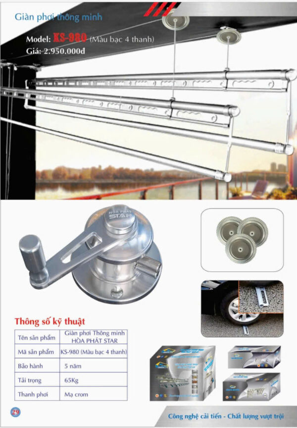 mẫu giàn phơi hòa phát (9) KS980 MÀU BẠC 4 THANH
