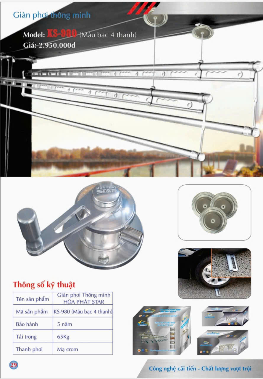 mẫu giàn phơi hòa phát (9) KS980 MÀU BẠC 4 THANH